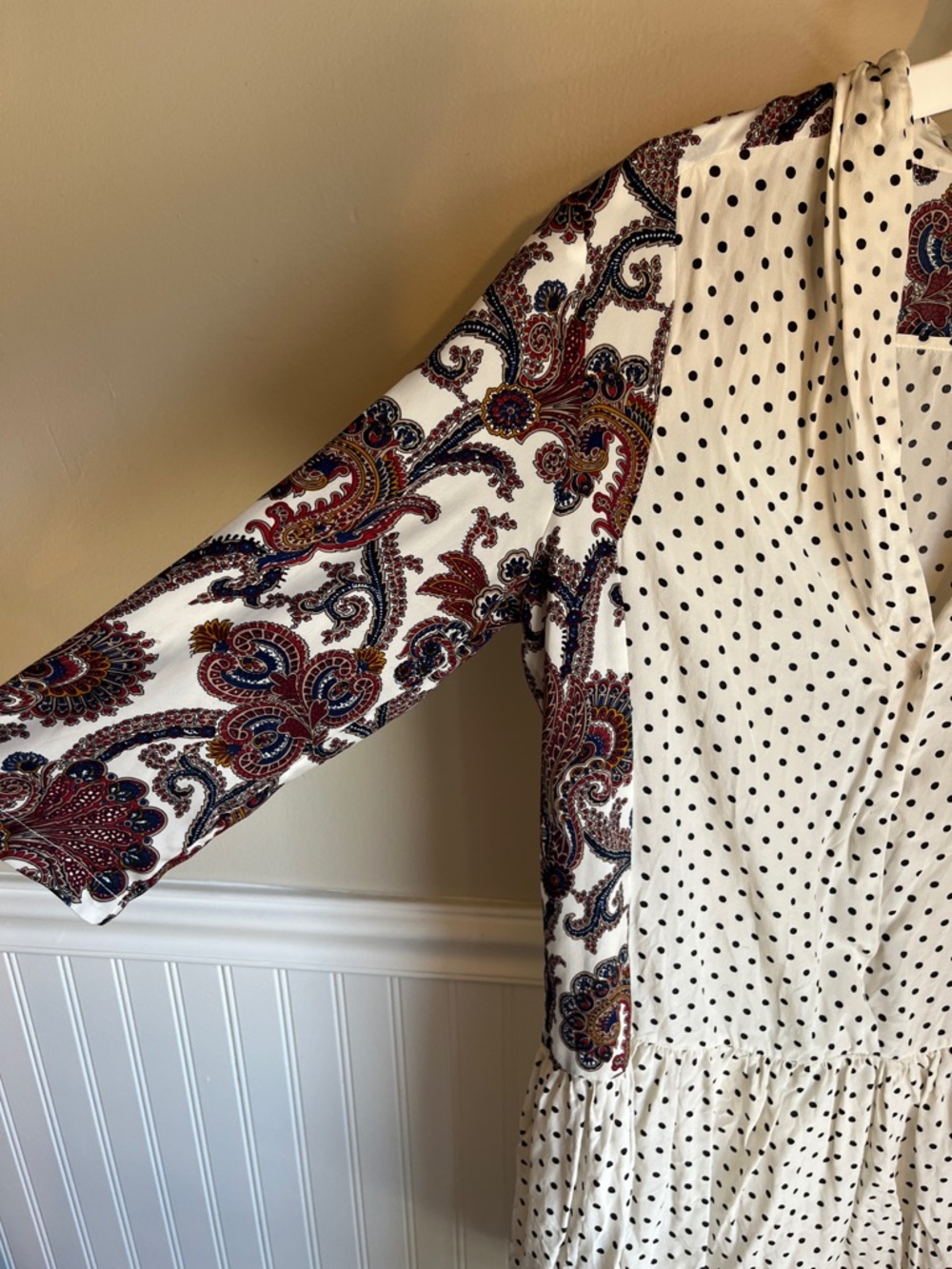 Sandro 100% Silk Mixed Print Polka Dot Paisley Drop Waist Dress - Size 2 / Small - Picture 5 of 11